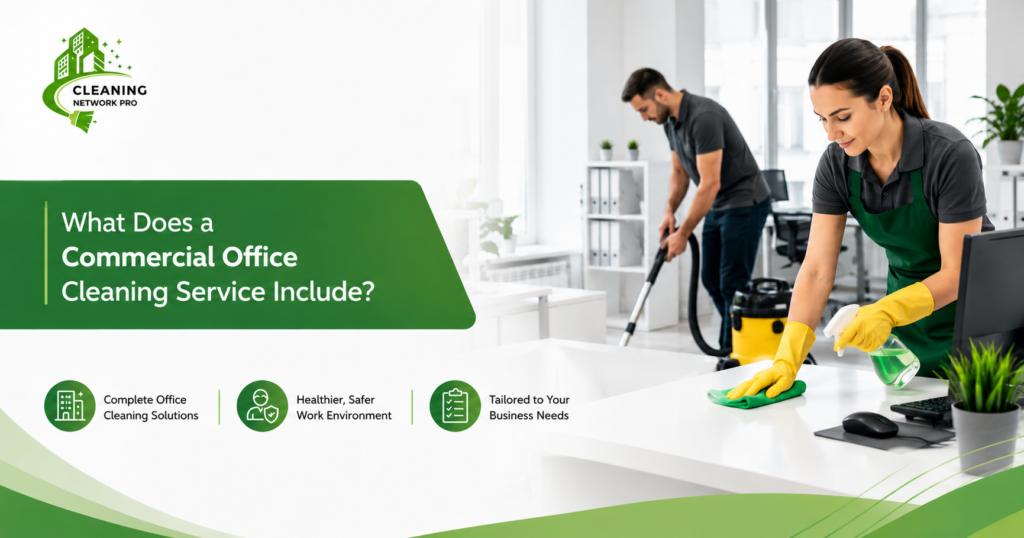 Professional cleaner disinfecting office desk surfaces
